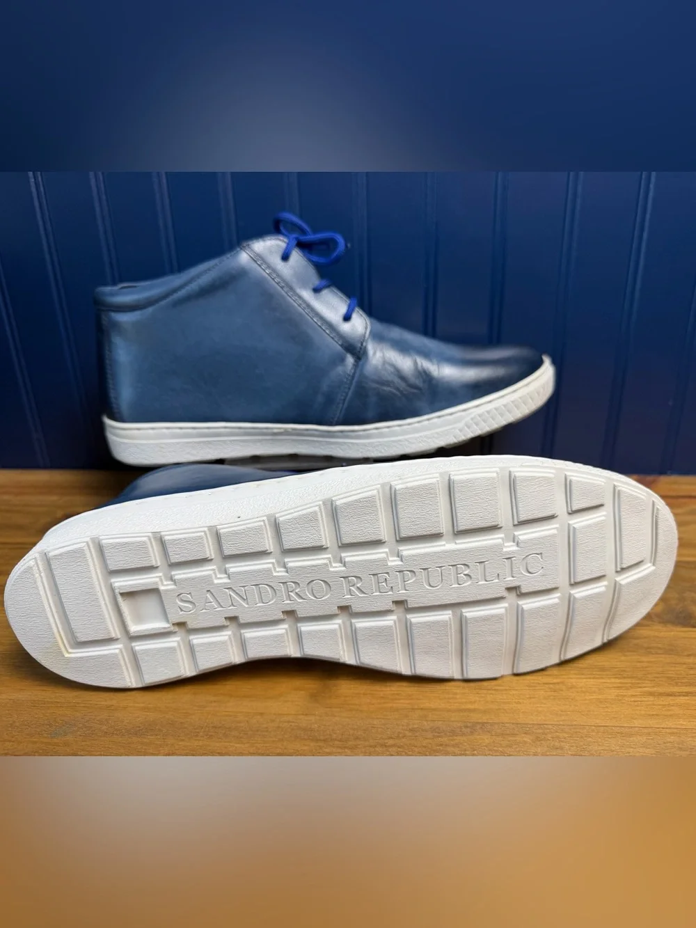 Sandro Moscoloni Hash Men’s 11.5 D Blue Leather Chukka Sneakers Shoes